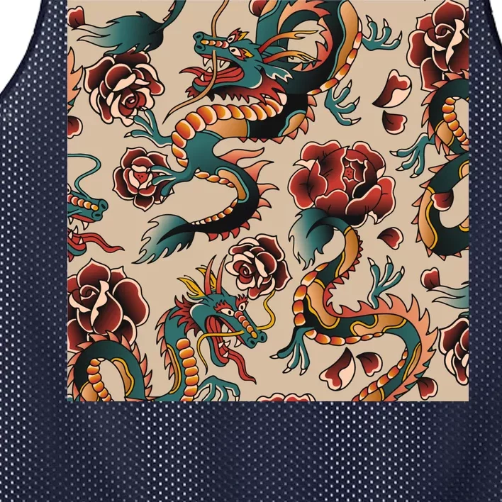 Dragon Tattoo Floral Pattern Mesh Reversible Basketball Jersey Tank