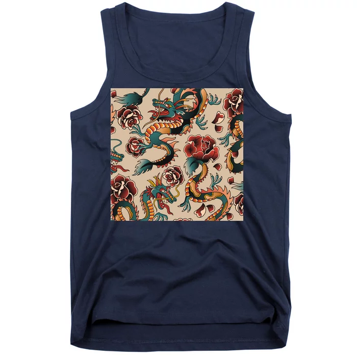 Dragon Tattoo Floral Pattern Tank Top