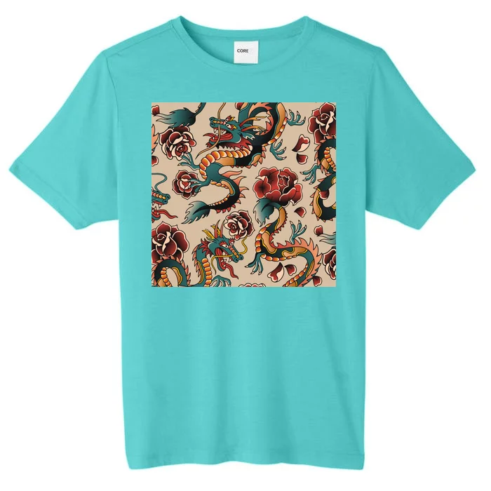 Dragon Tattoo Floral Pattern ChromaSoft Performance T-Shirt