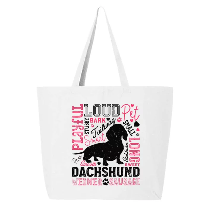 Dachshund Typography Funny Word Art Dog Lover  Gift 25L Jumbo Tote