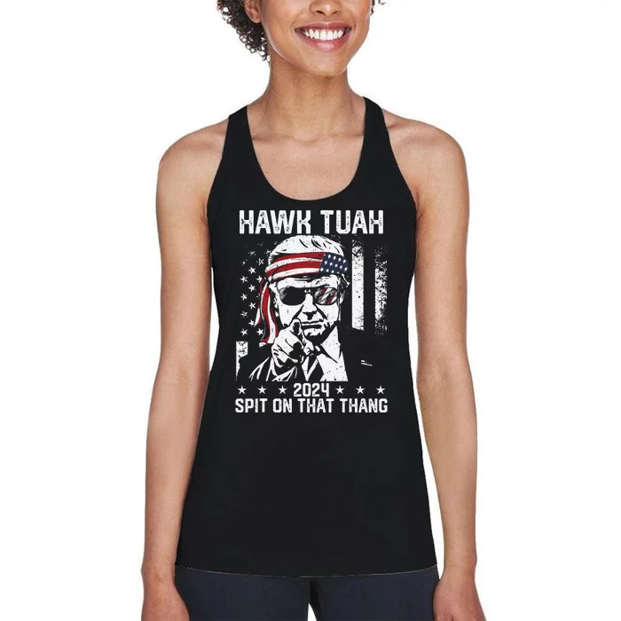 Donal Trump Funny Hawk Tush Spit On That Thang Gift Women's Racerback Tank