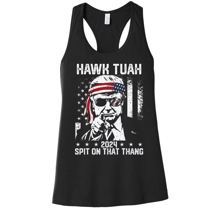 Donal Trump Funny Hawk Tush Spit On That Thang Gift Women's Racerback Tank