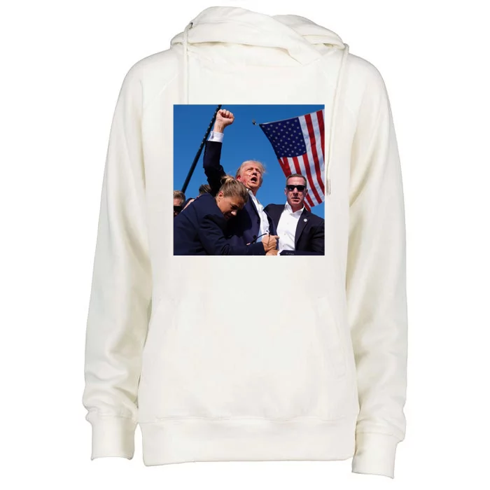 Donald Trump Fist Pump Donald Trump Shooting Womens Funnel Neck Pullover Hood