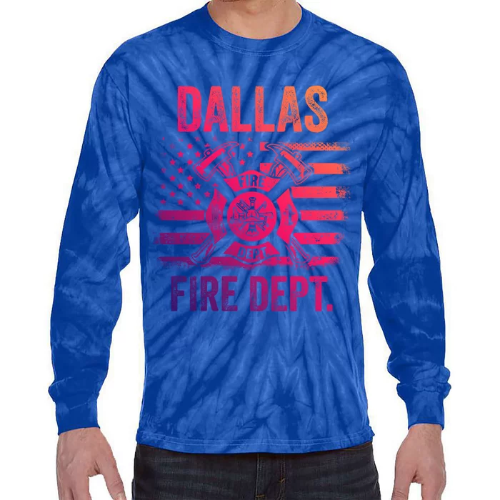 Dallas Texas Fire Departt Thin Red Line Fire Gift Tie-Dye Long Sleeve Shirt