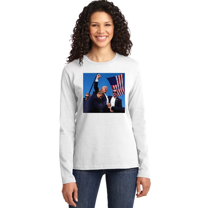 Donald Trump Fight Fist 2024 Raglan Baseball Ladies Long Sleeve Shirt