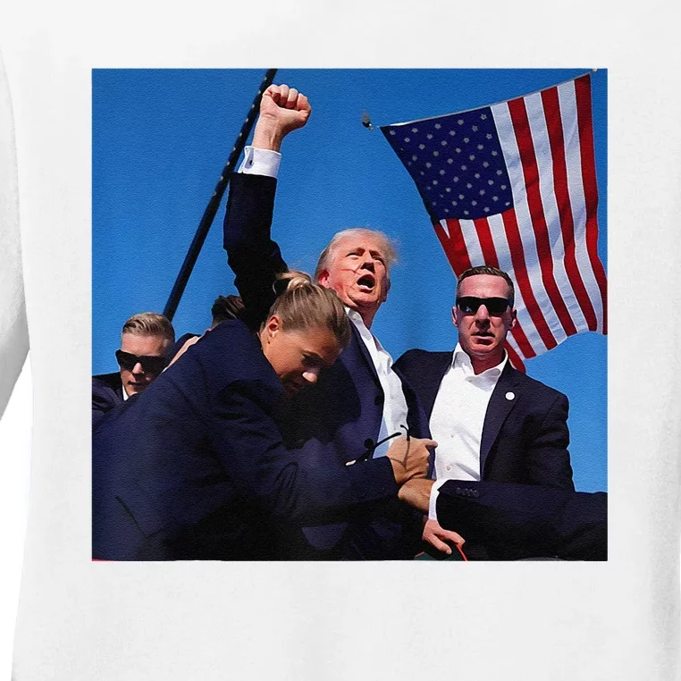 Donald Trump Fight Fist 2024 Raglan Baseball Ladies Long Sleeve Shirt