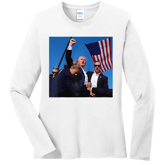 Donald Trump Fight Fist 2024 Raglan Baseball Ladies Long Sleeve Shirt