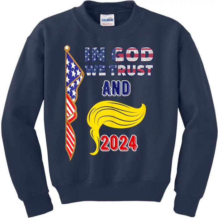 Donald Trump For President 2024 American Flag Kids Sweatshirt