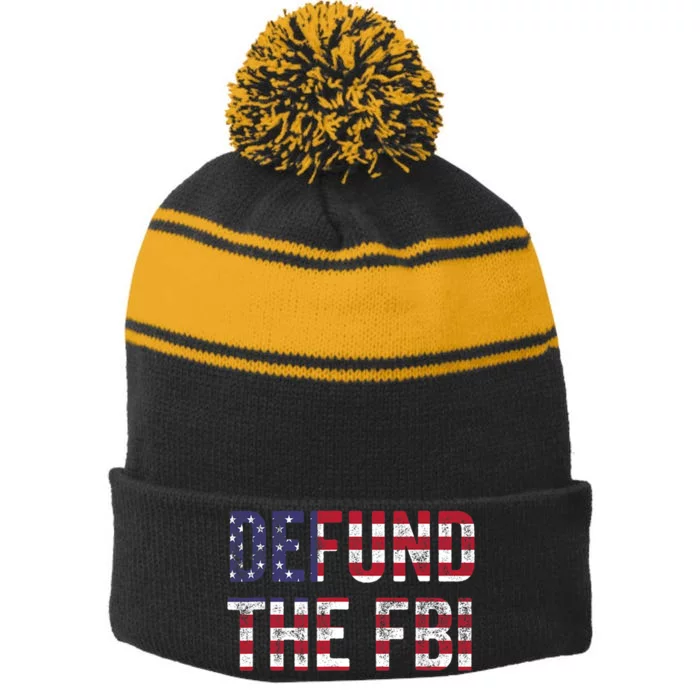 Defund The FBI American Flag Republican Stripe Pom Pom Beanie