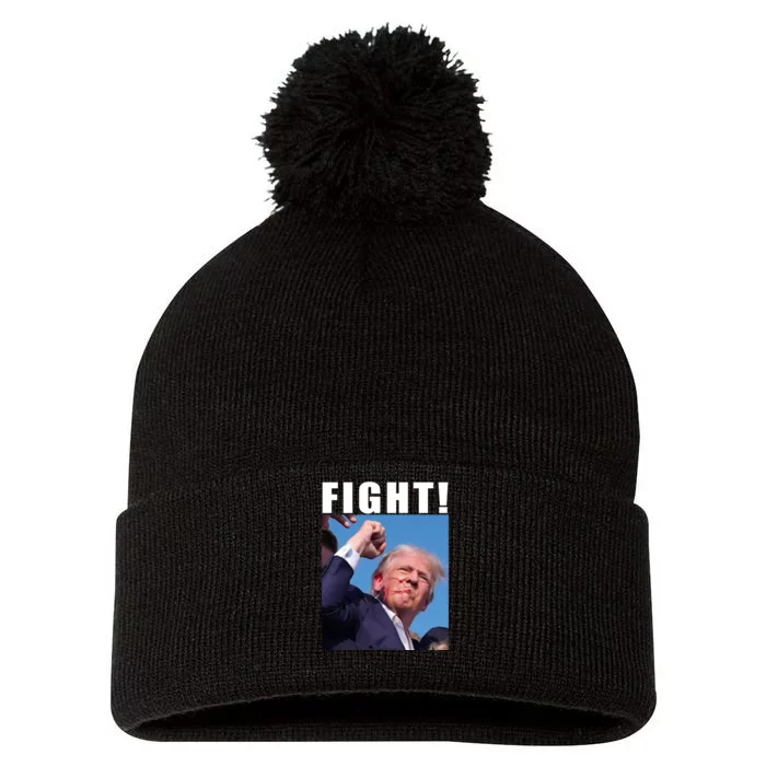 Donald Trump Fight! Trump Shot Trump Rally 7 13 2024 Pom Pom 12in Knit Beanie