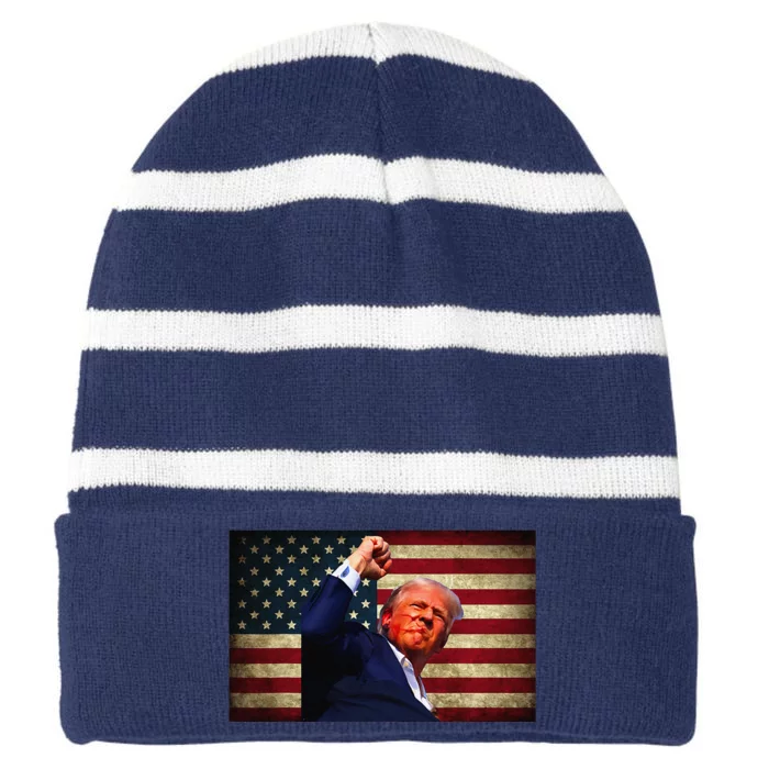 Donald Trump Field Attempt Fight For Freedom Striped Beanie with Solid Band