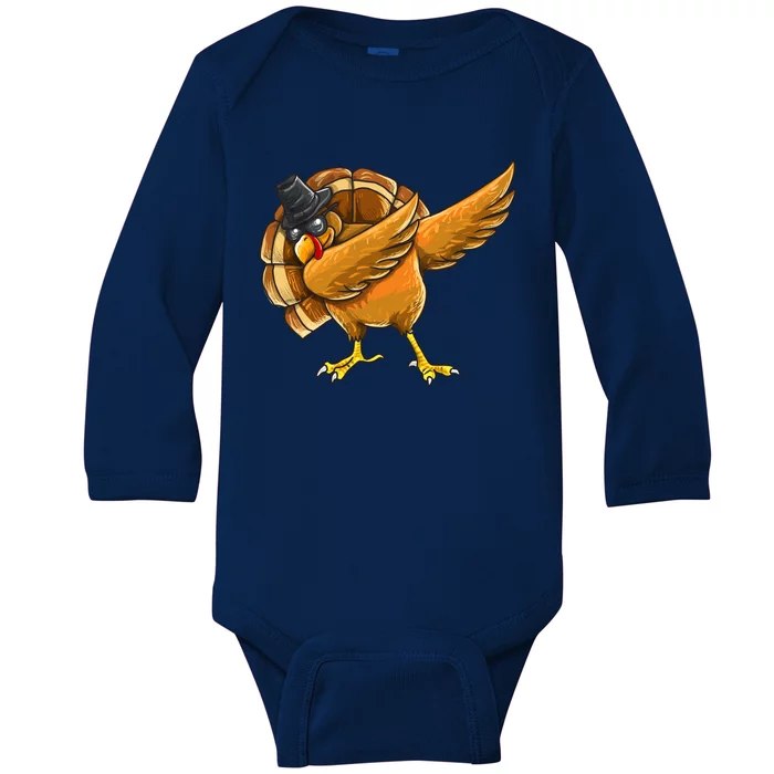 Dabbing Turkey Great Gift Thanksgiving Boys Turkey Day Gift Baby Long Sleeve Bodysuit