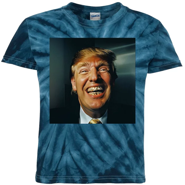 Donald Trump Grillz Teeth Kids Tie-Dye T-Shirt