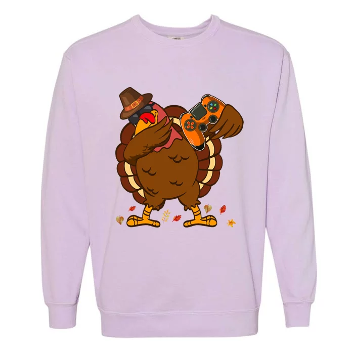 Dabbing Turkey Gaming Thanksgiving Turkey Playing Video Game Cool Gift Garment-Dyed Sweatshirt