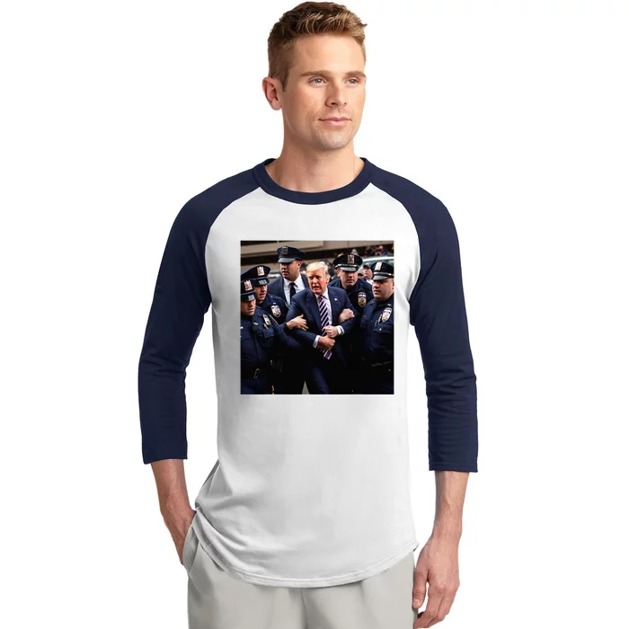 Donald Trump Getting Arrested Meme Baseball Sleeve Shirt