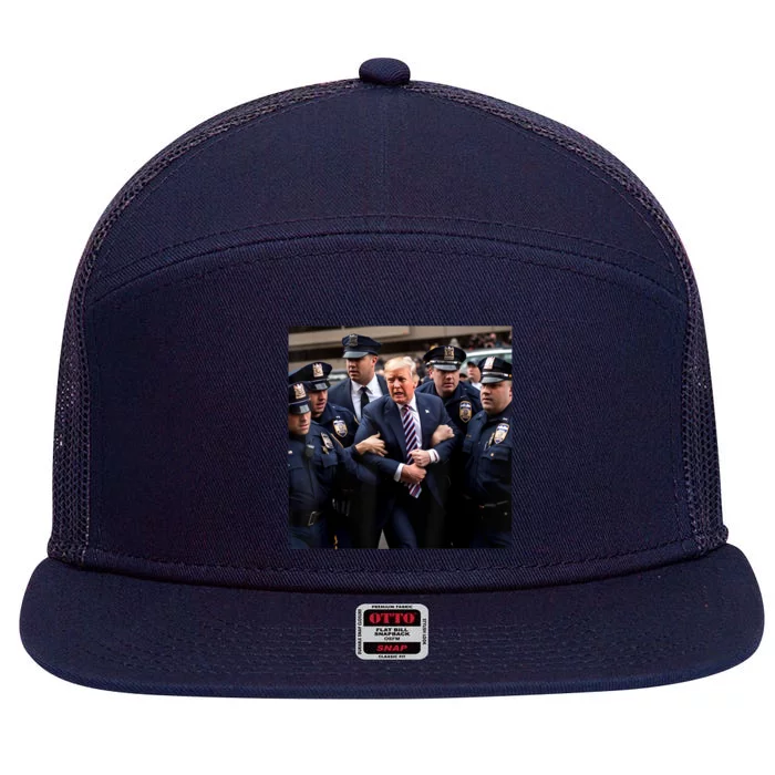 Donald Trump Getting Arrested Meme 7 Panel Mesh Trucker Snapback Hat