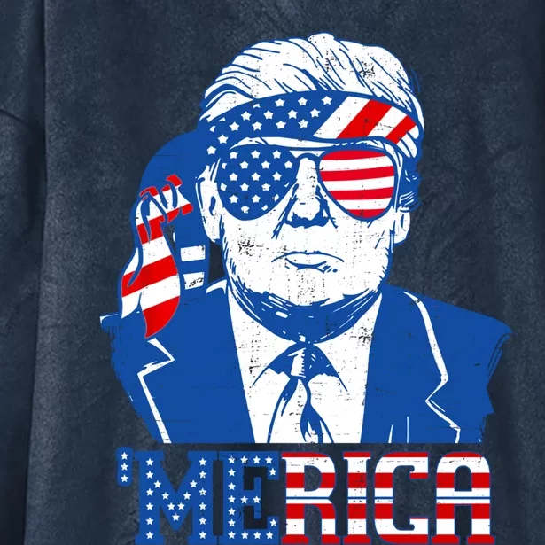 Donald Trump Great Gift Merica Trump Sunglass Us Flag 4th Of July Cool Gift Hooded Wearable Blanket