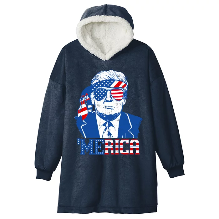 Donald Trump Great Gift Merica Trump Sunglass Us Flag 4th Of July Cool Gift Hooded Wearable Blanket