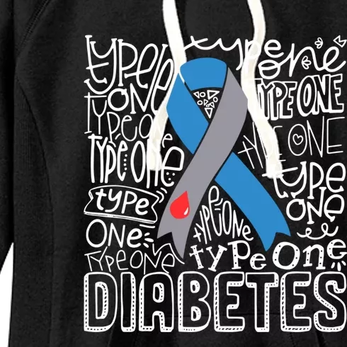 Diabetes Typography Grey Blue Ribbon Diabetes Awareness Funny Gift Women's Fleece Hoodie