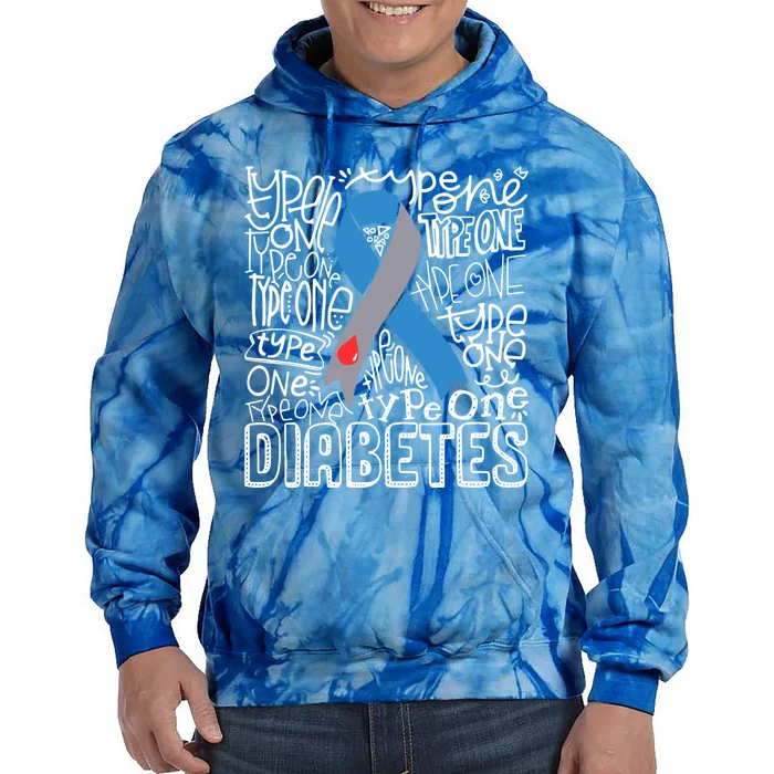 Diabetes Typography Grey Blue Ribbon Diabetes Awareness Funny Gift Tie Dye Hoodie