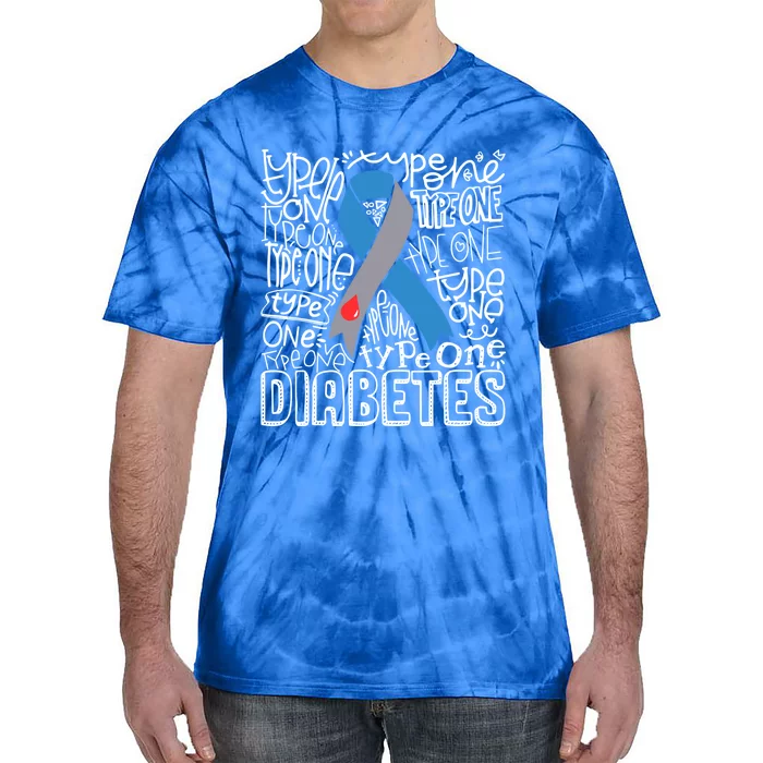 Diabetes Typography Grey Blue Ribbon Diabetes Awareness Funny Gift Tie-Dye T-Shirt