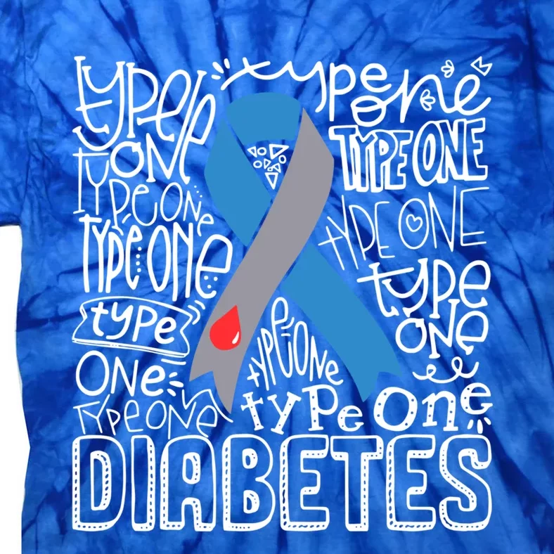 Diabetes Typography Grey Blue Ribbon Diabetes Awareness Funny Gift Tie-Dye T-Shirt