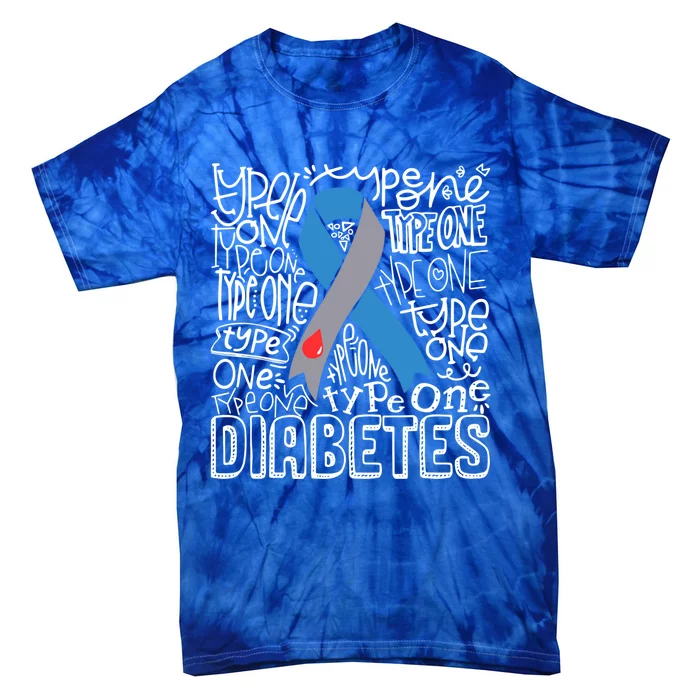 Diabetes Typography Grey Blue Ribbon Diabetes Awareness Funny Gift Tie-Dye T-Shirt