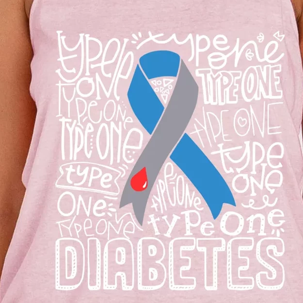 Diabetes Typography Grey Blue Ribbon Diabetes Awareness Funny Gift Women's Knotted Racerback Tank