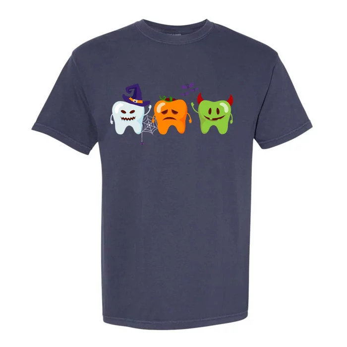 Dentist Teeth Ghost Pumpkin Witch Cute Dental Halloween Gift Garment-Dyed Heavyweight T-Shirt