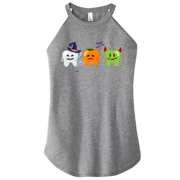 Dentist Teeth Ghost Pumpkin Witch Cute Dental Halloween Gift Women’s Perfect Tri Rocker Tank