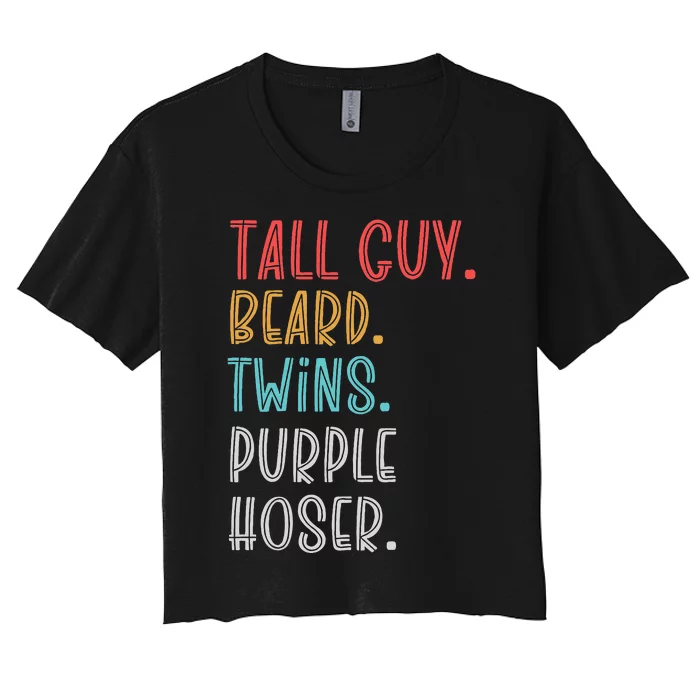 Dude Tall Guy Beard Twins Purple Hoser Funny Women's Crop Top Tee