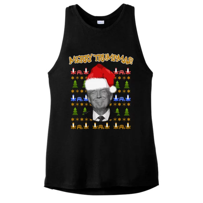 Donald Trump Gift Santa Ugly Christmas Merry Trumpmas Gift Ladies Tri-Blend Wicking Tank