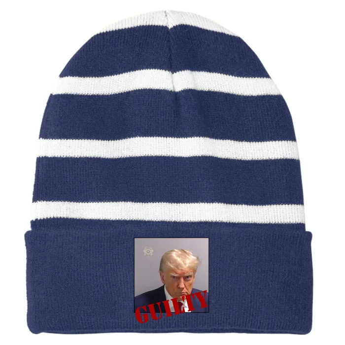 Donald Trump Guilty Mugshot Striped Beanie with Solid Band