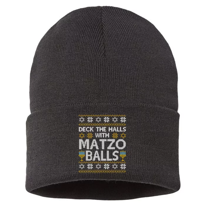 Deck The Halls With Matzo Balls Chanukkah Ugly Hanukkah Sustainable Knit Beanie