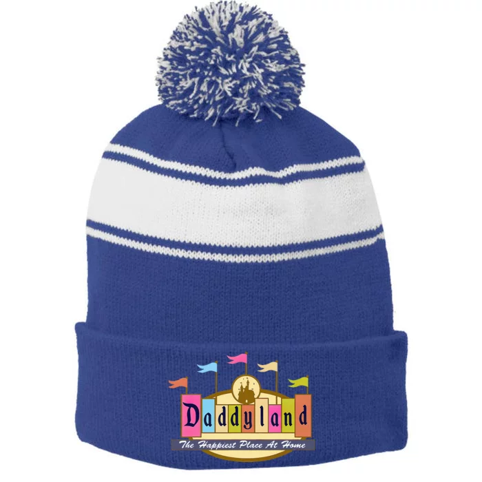 Daddyland The Happiest Place At Home Stripe Pom Pom Beanie