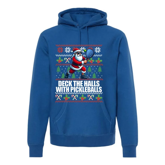 DECK THE HALLS PICKLE BALLS Ugly Christmas Pickleball Premium Hoodie