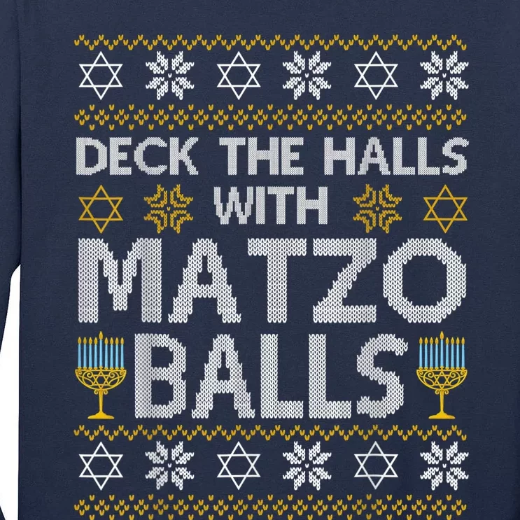 Deck The Halls With Matzo Balls Chanukkah Ugly Hanukkah Tall Long Sleeve T-Shirt