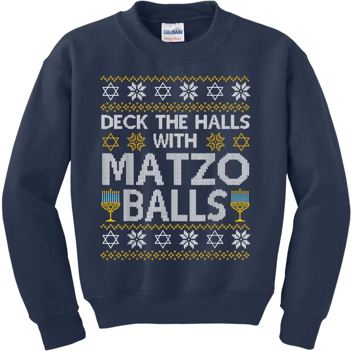 Deck The Halls With Matzo Balls Chanukkah Ugly Hanukkah Kids Sweatshirt