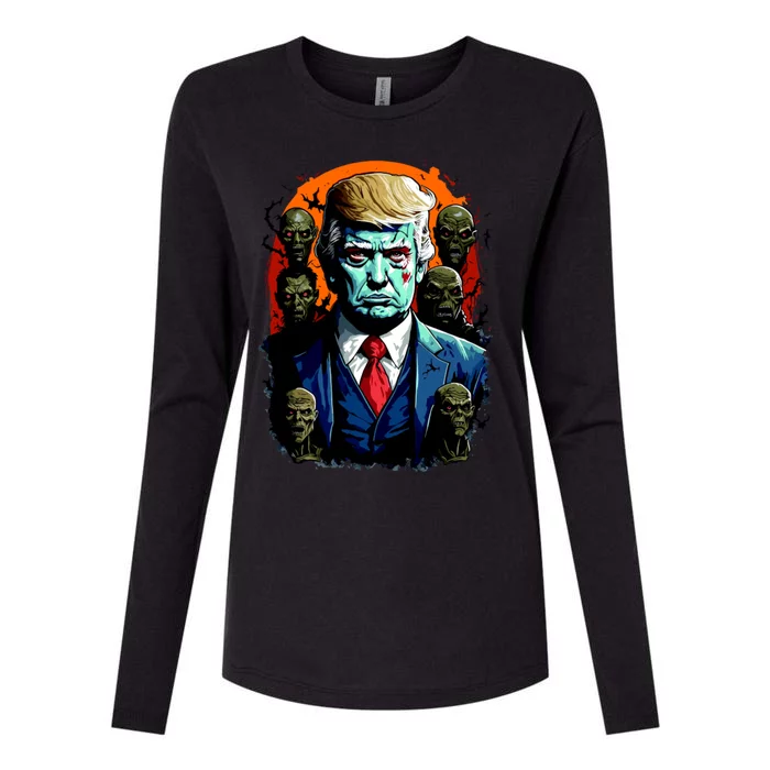 Donald Trump Halloween Silhouette With Zombies Womens Cotton Relaxed Long Sleeve T-Shirt