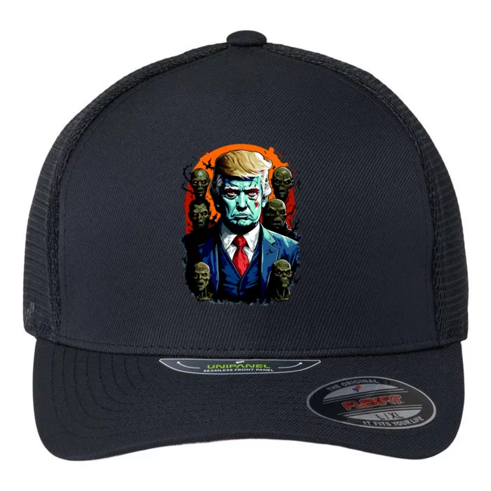 Donald Trump Halloween Silhouette With Zombies Flexfit Unipanel Trucker Cap