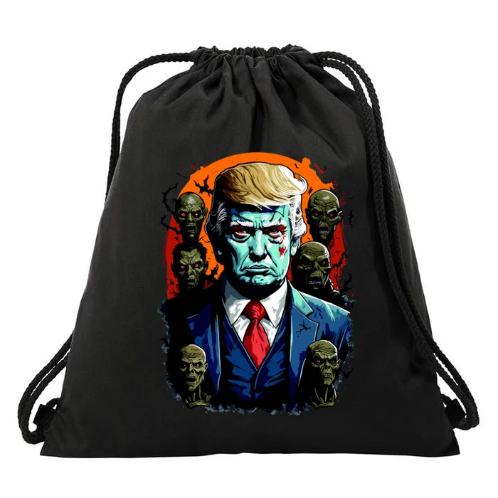 Donald Trump Halloween Silhouette With Zombies Drawstring Bag