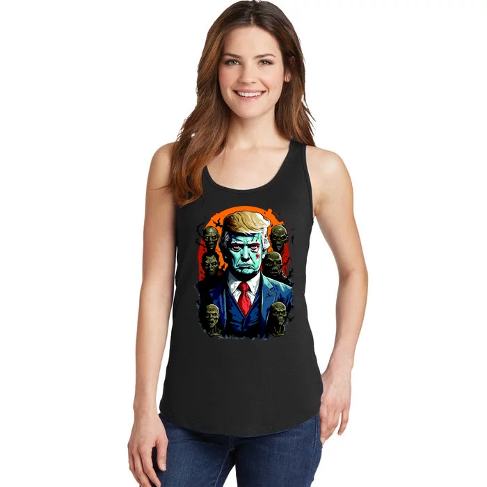 Donald Trump Halloween Silhouette With Zombies Ladies Essential Tank