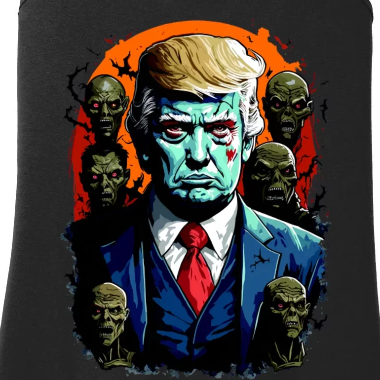 Donald Trump Halloween Silhouette With Zombies Ladies Essential Tank