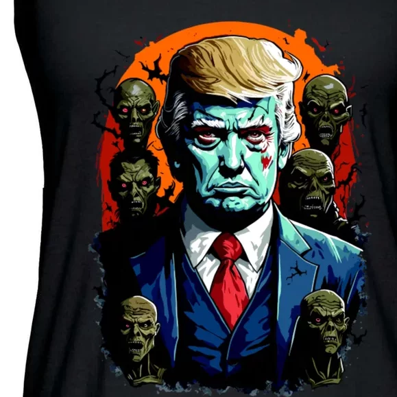 Donald Trump Halloween Silhouette With Zombies Ladies Essential Flowy Tank