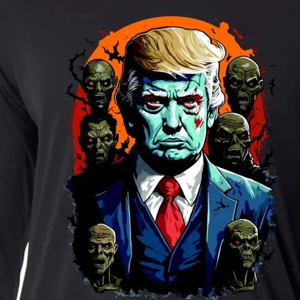 Donald Trump Halloween Silhouette With Zombies Cooling Performance Long Sleeve Crew