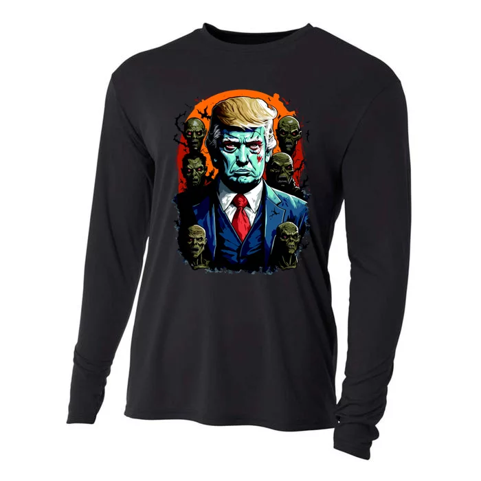 Donald Trump Halloween Silhouette With Zombies Cooling Performance Long Sleeve Crew