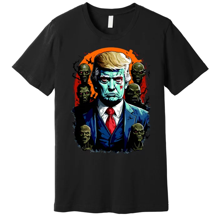 Donald Trump Halloween Silhouette With Zombies Premium T-Shirt