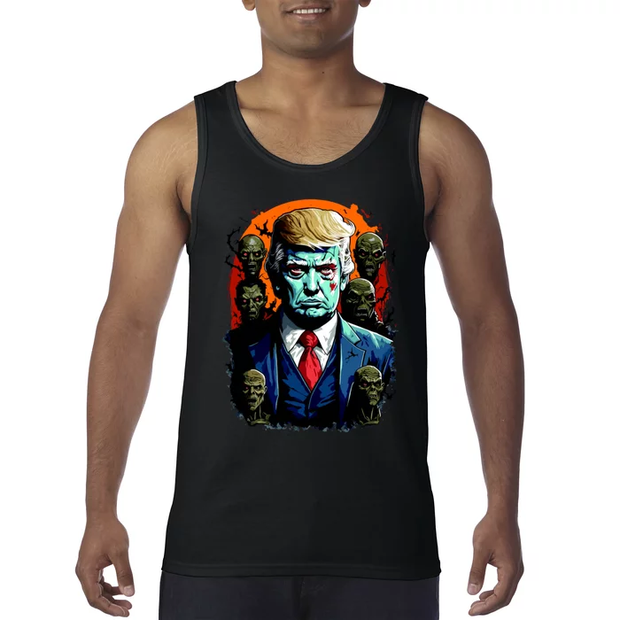 Donald Trump Halloween Silhouette With Zombies Tank Top