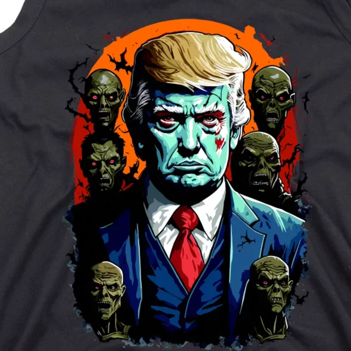 Donald Trump Halloween Silhouette With Zombies Tank Top