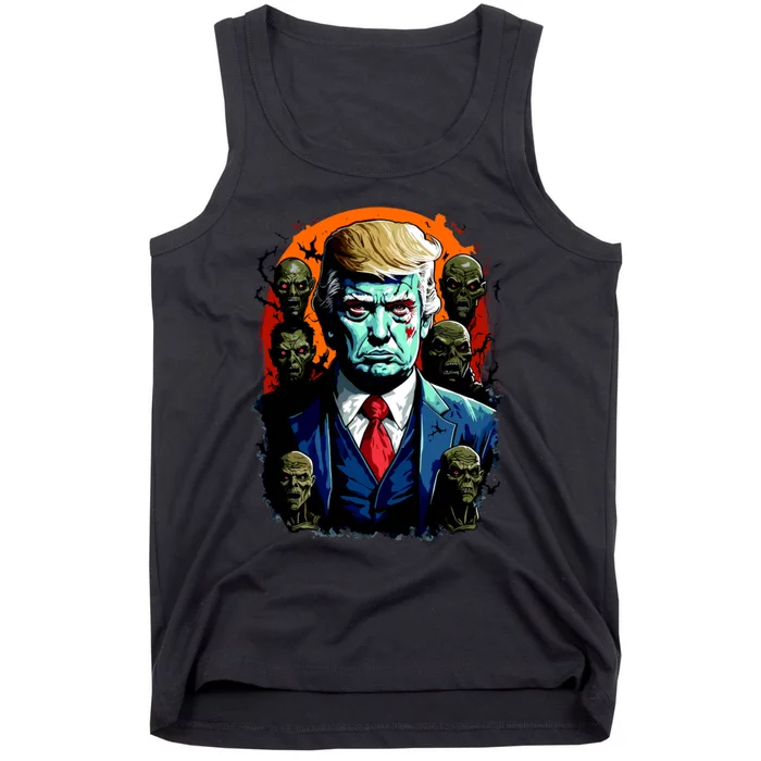 Donald Trump Halloween Silhouette With Zombies Tank Top